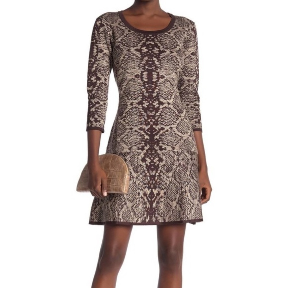 Nina Leonard Women Snakeskin-Print Sweater Dress